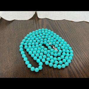 Vintage Turquoise Glass Beaded Long Necklace Layer